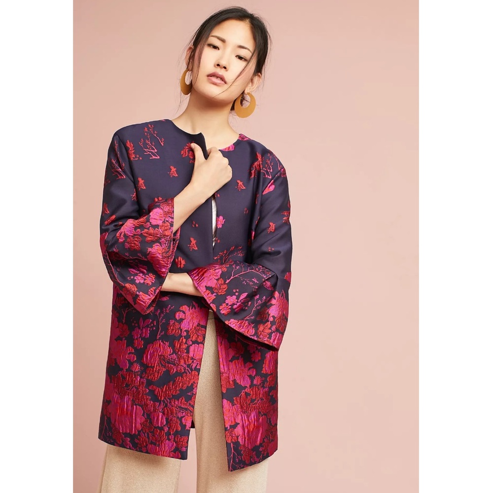 Eva Franco Anthropologie Pink and Navy Floral Coat